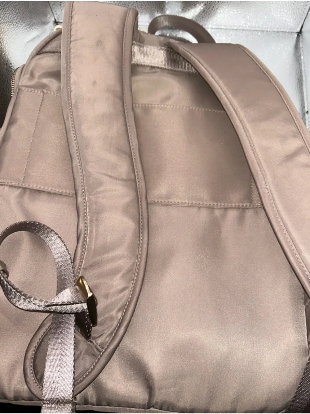 Ju-Ju-Be Baby Bag Blush/Cream Satin Backpack with Gold Hardware EUC